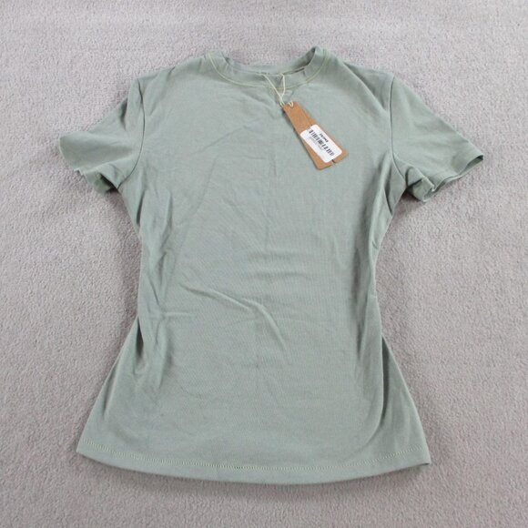 SKIMS Cotton Jersey T Shirt Womens XS Mineral Green Crewneck Tee Casual NWT NEW - Picture 2 of 9
